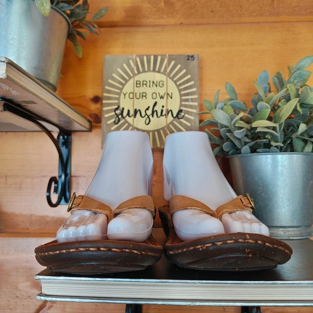 UGG Kamiko Tan Leather Thong Toe Post Wedge Heel Slide On Sandals F60014A Size 5